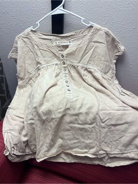 We The Free Cream Button-Front Cap-Sleeve Blouse